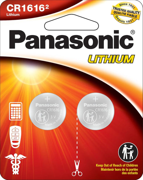 Panasonic CR1616 3.0 Volt Long Lasting Lithium Coin Cell Batteries in Child Resistant, Standards Based Packaging, 2-Battery Pack...