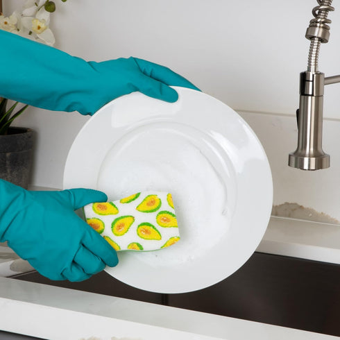 Smart Design Non-Scratch Cellulose Smart Scrub Sponge - Set of 3 - Ultra Absorbent - Ergonomic Shape - Cleaning, Dishes, & Hard Stains - Fruit Pat...