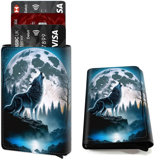 Credit Card Holder Aluminum Auto Pop Up Wallet Case,Leather Card Case Front Pocket Trifold Wallet with RFID Blocking Banknote Slot Thin Wallets fo...