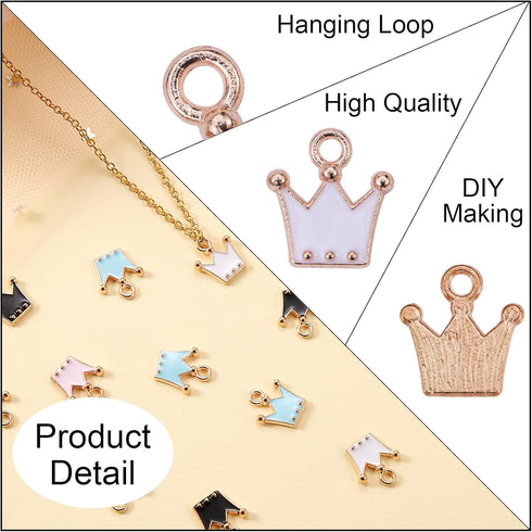 DanLingJewelry 100 pcs Random Color Crown Charms Pendants for Jewelry Making or DIY Crafts...