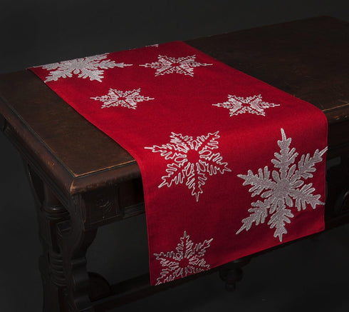 XD17141 Glisten Snowflake Embroidered Christmas Table Runner, 16 x 36-Inch, Red...
