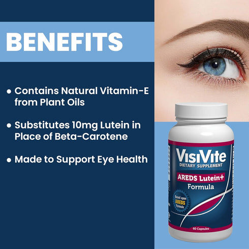 AREDS Lutein Eye Vitamins by VisiVite - Lutein Supplements for Eyes Without Beta-Carotene - Lutein for Eyes - Eye Supplements for Adults - 60 Caps...