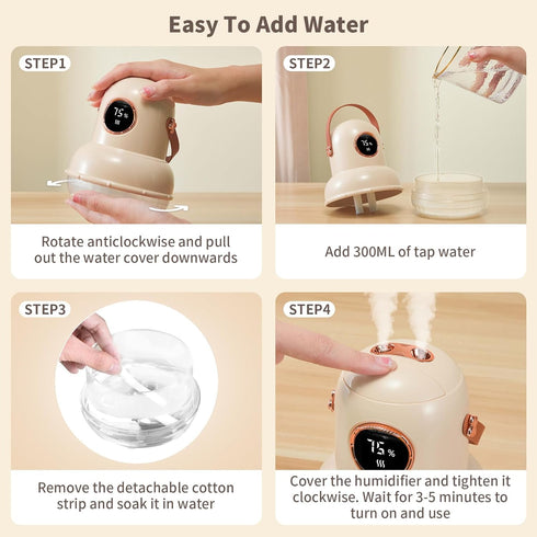 Cool Mist Humidifier with Night Light,Portable Mini Air Humidifier with LED Screen,Ultra-Quiet Wireless Humidifier Three Spray Modes for Baby Kids...