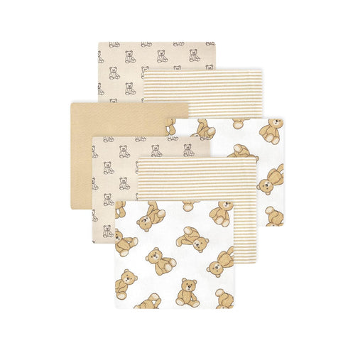 Little Treasure Hudson Baby Cotton Poly Flannel Receiving Blankets Multipack, Brown Teddy Bears, 30x30 inches...