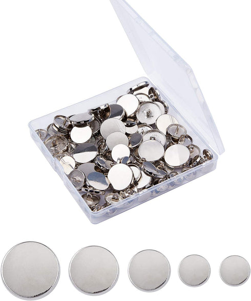 OLYCRAFT 100pcs Alloy Shank Buttons Metal Flat Buttons 5 Sizes Round Sewing Buttons for Sewing DIY Crafts and Jewelry Making - Platinum...