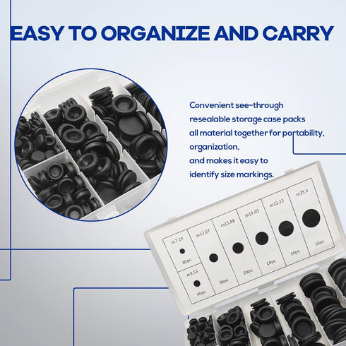 200Pcs 7 Sizes Rubber Grommet Assortment Kit, Firewall Hole Plug Set Electrical Wire Gasket Solid Hole Plugs Assortment Set for for Wire Plug, Cab...