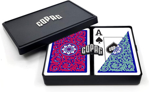 Copag 1546 Neoteric Design 100% Plastic Playing Cards, Bridge Size (Narrow) Green/Red Double Deck Set (Jumbo Index)...