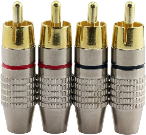 4Pcs RCA Plugs Speaker Plugs, Gold Plated RCA Plug Solderless Male Plug Screws Audio Video in-Line Jack Cable Connector Adapter 2Pcs Black and 2Pc...