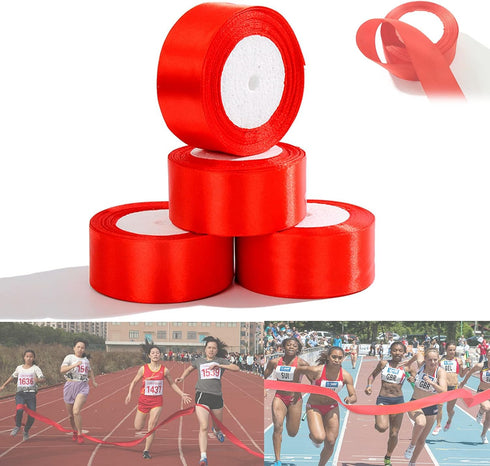 Athletics Sprint Belt,Double Face Satin Ribbon,18m Red Ribbon Nylon Sprint Race Finish Line, Rushing SprintingRope for School Sports Meeting, Wedd...