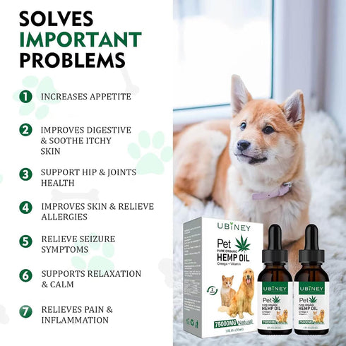Hemp Oil for Dogs and Cats,2-Pack Hemp for Dogs 100% Organic with Omega 3, 6, and 9 Fatty Acids (2 Oz), Vitamin E, C, Cat and Dog Anxiety Relief, ...