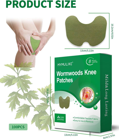 Knee Patches, 100 Count Warming Natural Herbal Plaster Knee Patches, Wormwood Extract Sticker 8 Hours Lasting Reduction Joint Discomfort for Knee,...