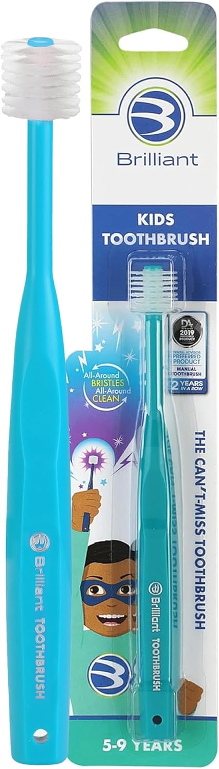 Brilliant Oral Care Kids Toothbrush with Soft Bristles and Round Head, for a Child Approved, Easy to Use All-Around Clean Mouth, Ages 5-9 Years, T...
