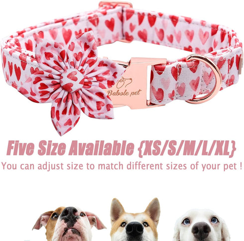 Valentine's Day Dog Collar with Bow Tie,White Red Pink Love Male Dog Collar with Safety Metal Buckle Adjustable Puppy Collars for Small Medium Lar...