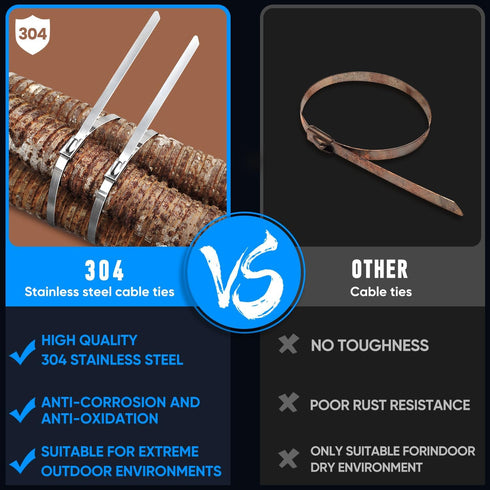 Metal Zip Ties,100 Pcs 11.8 Inch,304 Stainless Steel Zip Ties Multi-purpose Metal Cable Ties-Suitable for Outdoor Chain Link Fence and Exhaust Wra...