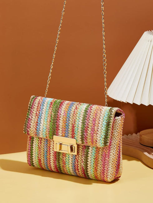QWINEE Stripe Pattern Bag Crossbody Bag Shoulder Bag Square Bag Shopping Work Handbags Ladies Shoulder Totes Bag...
