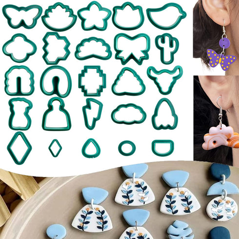 Christmas Polymer Clay Cutters kit, 25pcs Christmas Shapes Clay Earring Cutters with Earring Cards for Polymer Clay Earring Small Christmas Tree C...