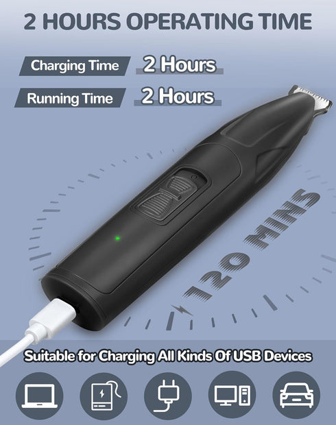 Dog Clippers for Grooming, 2 Speed Low Noise Cordless Dog Paw Trimmer, Rechargeable Small Pet Hair Trimmer for Grooming, Cat Hair Clippers Shaver ...