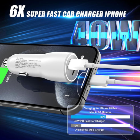 iPhone 15 Pro Max Car Charger Fast Charging, 2 Pack 40W Dual USB C Car Charger Adapter with 2 Pack USB C to C Charging Cable Cord Compatible for i...