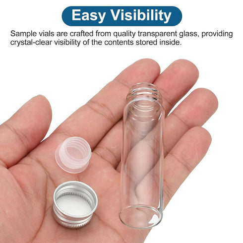 PATIKIL 15ml Clear Glass Vials, 25 Pack Small Liquid Sample Vial with Screw Caps Plastic Stoppers and 64 Labels Leak-Proof Bottles Empty Jars...