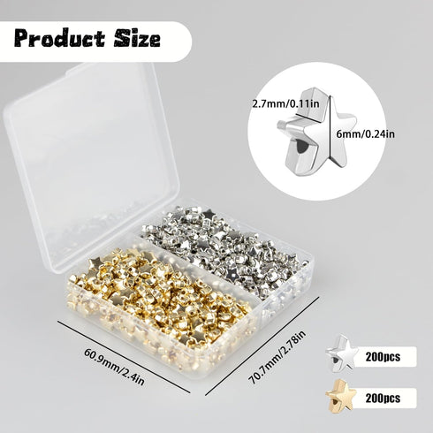 Bulk Set of 400 6mm Large Hole Star Loose Beads - Star Spacer Beads, Charm Buttons, Shaped Beads with Storage Box for DIY Crafts, Bracelet, Neckla...