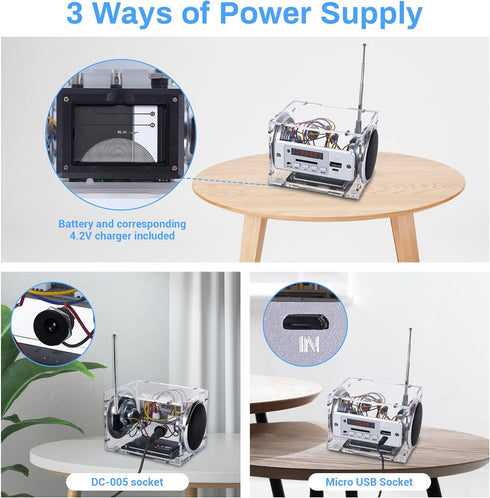 ICStation DIY Bluetooth-Compatible Speaker Kit, Soldering Practice Kit with Rechargeable Battery Mini Home Outdoor Stereo Sound Amplifier,USB, AUX...