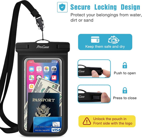 ProCase 2 Pack Waterproof Phone Pouch Case, 7" Universal Underwater Cellphone Dry Bag for iPhone 16 15 14 13 Pro Plus Max 12 11, Galaxy S24 S23 S2...