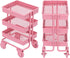 1:12 Miniature Dollhouse Handcart Mini Shopping Cart 3 Layers Storage Display Shelf with Wheels Kitchen Furniture Decoration(Pink)...