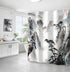 Japanese Shower Curtain, Asian Landscape Painting Oriental Ink Watercolor Mountain Tree Abstract Bath Curtains, Black Print Fabric Bathroom Access...