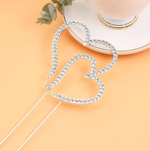 LOVENJOY Gift Boxed Two Hearts One Love Rhinestone Wedding Cake Topper Silver...