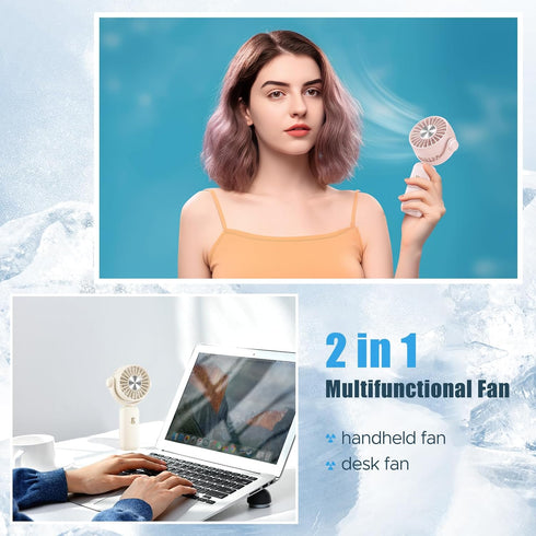 QearFun Handheld Lanyard Fan, Mini USB Fan Battery Rechargeable, Pocket Fan Portable with 3 Speeds, 180° Rotation, Small Makeup Fan for Girls Wome...