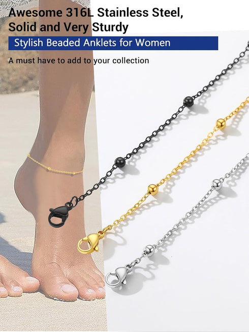 PROSTEEL Stainless Steel Chain Anklets for Men Women, Silver/Gold Tone, Ankle Bracelets Hypoallergenic, 8-10.5 Inch Adjustable, Come Box...