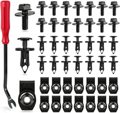 Xislet 45PCS Universal Style Engine Under Cover Splash Shield Guard Body Bolts Bumper Fender Liner Push Retainer Fastener Rivet Clips Compatible w...