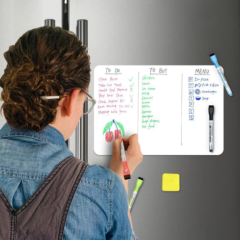 Magnetic Whiteboard Fridge Dry Erase Board: HOMiDEK Small Magnetic White Board for Refrigerator with Clean Dirty Magnet for Dishwasher, 4 x Marker...