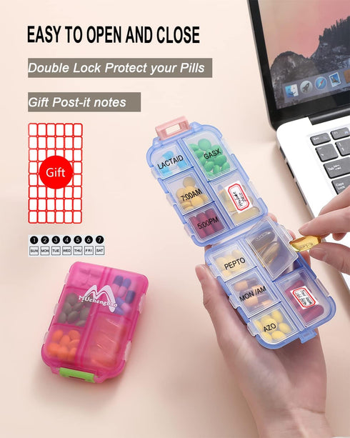 4PS Travel Pill Organizer with 164 Slice Labels?10 Compartments Travel Pill Box Portable Folding Small Pill Case Daily Pill Container Used for Car...