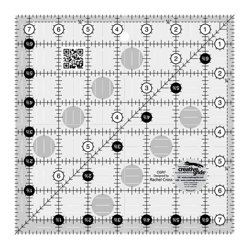 Creative Grids Quilt Ruler 7-1/2in x 7-1/2in Square – CGR7 – Made in USA, Non-Slip Grip Acrylic Quilting, Sewing, Crafting, Patchwork Ruler for Me...