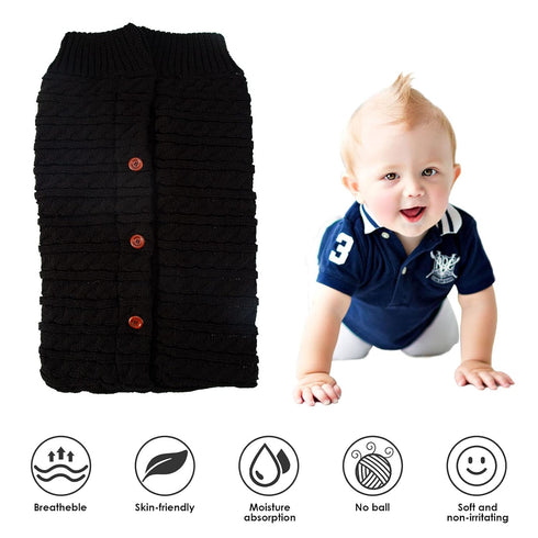 Newborn Baby Swaddle Blanket, Baby Kids Toddler Knit Soft Warm Fleece Blanket Swaddle Sleeping Bag Stroller Unisex Wrap for Boys Girls (Black)...
