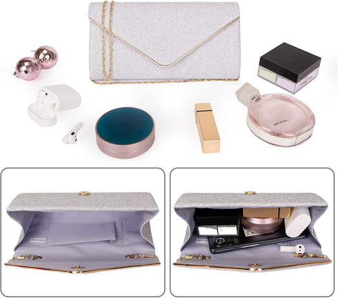 Larcenciel Clutch Purses for Women, Sparkling Envelope Evening Bag with Detachable Chain...