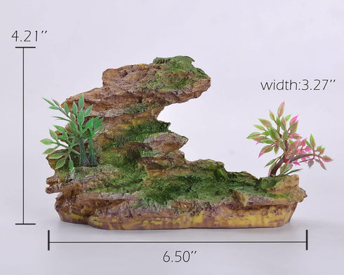 Aquarium Ornament Rock Cave Landscape Artificial Mountain View Stone with Moss Tree Fish Tank Decoration (#Hill B)...