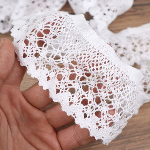 Elastic Lace - Ruffle Trim for Cloth Sewing DIY Craft Supply - Crocheted Stretch Lace DIY Craft Ribbon (2 Inch 3 Yards White Elastic Ruffle Trim)...