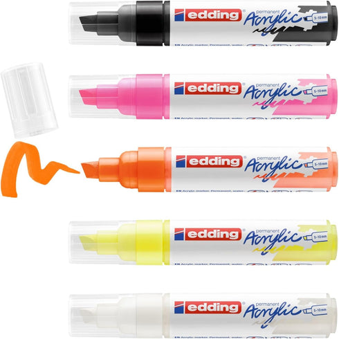 edding 5000 acrylic marker broad - neon colours - acrylic paint markers 5-pack (neon) - 5-10mm chisel nib - acrylic marker for painting on canvas,...