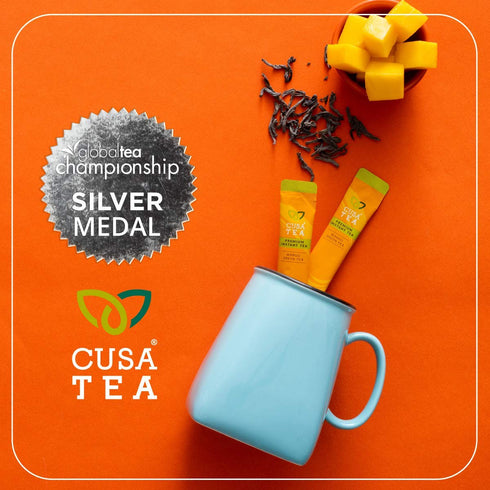 Cusa Tea & Coffee | Premium Instant Mango Green Tea With Real Fruit & Spices | Organic Leaves Drink Mix Packets | Hot or Iced Tea (30 Single Servi...