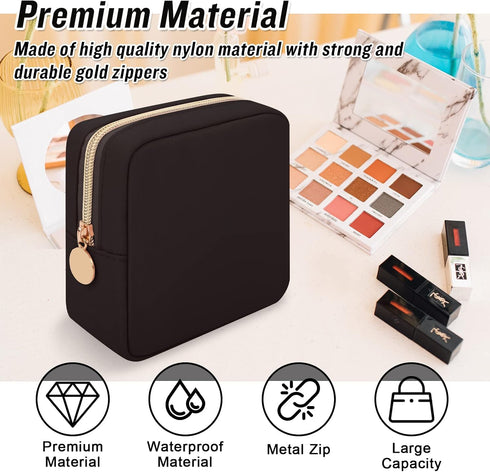 Iqimott Nylon Mini Makeup Bag, Preppy Small Cosmetic Bag Compact Make up Pouch Toiletry Bag, Waterproof Zipper Purse Travel Coin Pouch Sanitary Na...