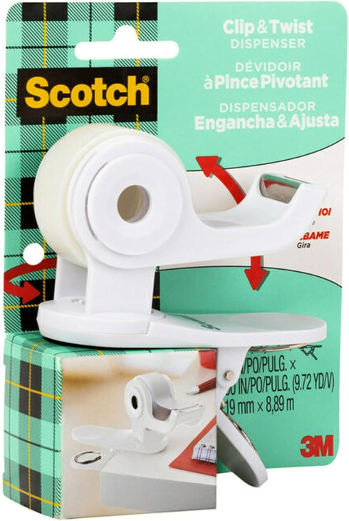 Scotch Desktop Tape Dispenser, White, Great for Gift Wrapping, 1 Dispenser (C19-CLIP-W-CCW)...