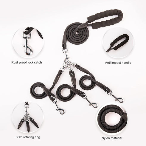 3 Dog Leash, Nylon Heavy Dog Leash with Padded Handle, 6ft 360° Swivel No Tangle Rope Removable Pet Traction Rope, Lead for Medium Large Dogs Walk...