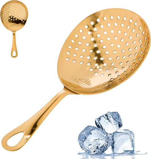 A Bar Above Gold Julep Strainer, Premium 304 Stainless Steel Cocktail Strainer with Rounded Handle, Bartender Mixing Tool for Home and Professiona...