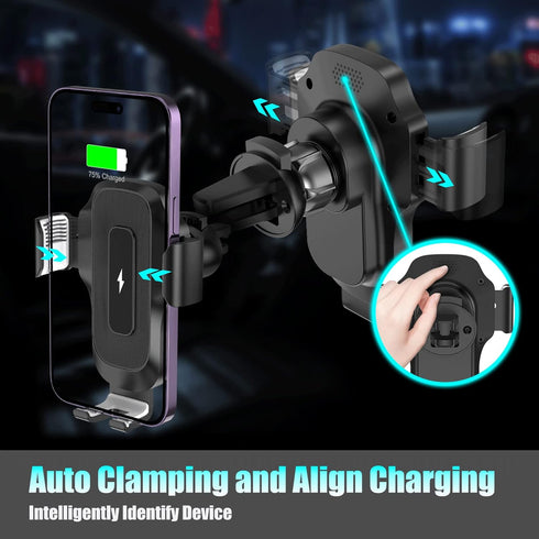 Wireless Car Charger, AMLINK 15W Qi Fast Charging Auto Clamping Car Charger Cell Phone Holder Mount Air Vent for iPhone 14 13 12 11 Pro Max, Samsu...