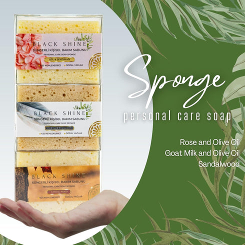 BlackShine | Organic Body Soap with Sponge, Natural Body Wash Women and Men with Goat Milk & Olive Oil - Sandalwood - Rose...