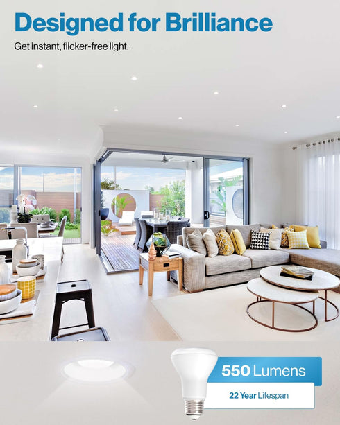 Sunco Lighting - 4 Pack BR20 LED Bulbs Indoor Flood Light R20 Dimmable CRI93 4000K Cool White 50W Equivalent to 7W, E26 Medium Base, Recessed Can ...