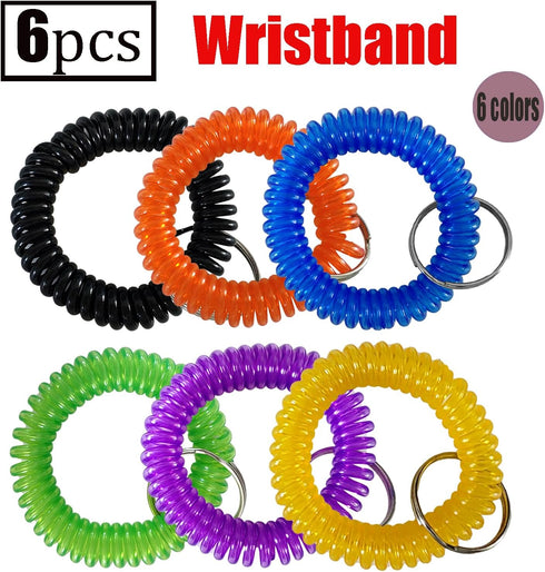 Pack of 6 Colorful Spring Spiral Wrist Coil Key Chain, Wristband Key Ring...