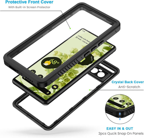 Lanhiem for Google Pixel 6 Case, IP68 Waterproof Dustproof with Built-in Screen Protector, Heavy Duty Full Body Protective Phone Case for Pixel 6,...